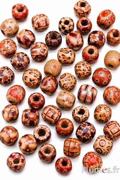 Perle in legno dipinte - Ø 12 mm, alt. 15 mm - rosso-marrone